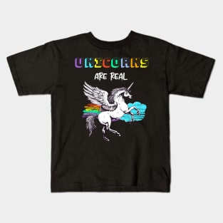 Unicorns Are Real Rainbow Humor Fun Kids T-Shirt